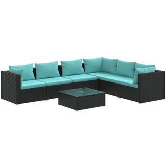 vidaXL Set De Muebles De Jard&iacute;n 7 Pzas Y Cojines Rat&aacute;n Sint&eacute;tico Negro Vidaxl