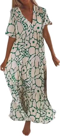 Generic Stylish and Elegant Chiffon Dress for Women Deep V-Neck Maxi Dress Short Sleeve Casual Dresses Swing Elegant Dresses Light and Airy Beach Dress Long B