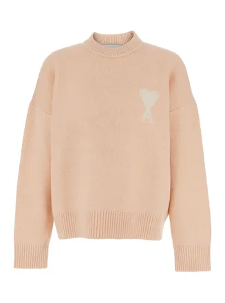 Ami Crew Neck Alpaca-Wool Blend Sweater - Pink