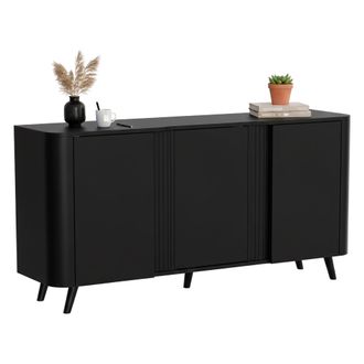 Dmora Aparador Loreo, Aparador De Sal&oacute;n Con Tres Puertas Batientes Y Compartimentos Interiores, Elevado Del Suelo, 151x42 H70 Cm, Negro