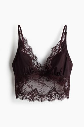 H&M Bralette aus Mikrofaser und Spitze - Dunkelbraun