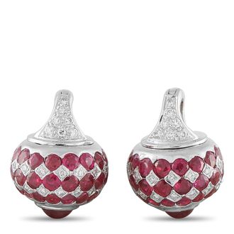Luxury Bazaar 18K White Gold 0.36ct Diamond and Ruby Drop Earrings MF06-080526