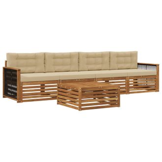 vidaXL Conjunto De Sof&aacute;s De Exterior Con Coj&iacute;n 5 Pcs Natural Y Beige Vidaxl