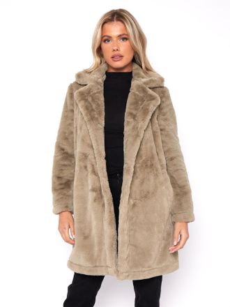 SS7 Womens Faux Fur Coat Taupe