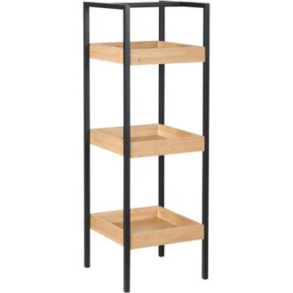 Beliani Estanter&iacute;a De 3 Niveles Para Ba&ntilde;o Estructura De Acero Negro Accesorios De Ba&ntilde;o De Bamb&uacute; Marr&oacute;n Claro Tajzara