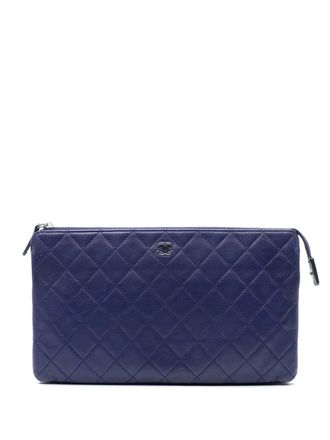 Chanel 2015-2016 CC Quilted Lambskin Double Zip Pouch clutch bag - women - Lambskin - One Size - Blue