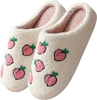 Generic Cartoon Slippers for Women and Men, Cozy Plush Warm Slipper Strawberry Mushroom Love Heart Fluffy Plush Slipper for Women and Men Unisex Soft Fuzzy Ho