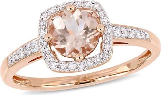 Mimi & Max 4/5ct TGW Morganite 1/7ct TW Diamond Halo Ring 10k Rose Gold