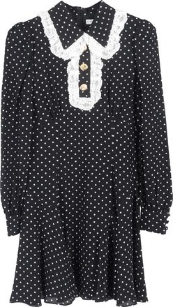Alessandra Rich Polka Dot Mini Long Sleeve Dress in Black Silk
