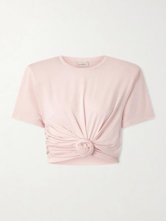Magda Butrym T-shirt Cropped In Jersey Con Nodo - Rosa