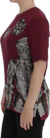 Dolce & Gabbana Womens Red Knight Print Silk Blouse T-Shirt