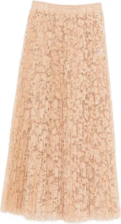 Ermanno Scervino Womens Pleated Floral-Lace Skirt