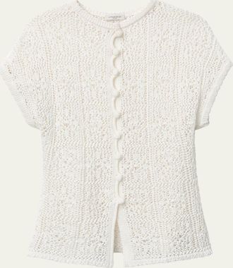 Lafayette 148 New York Lace-Stitch Cotton Knit Sweater