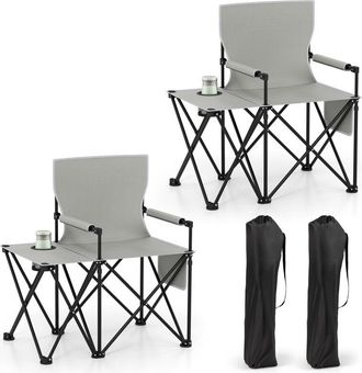 Costway 2 pcs Oversized Camping Chair Folding Heavy-duty Picnic Chair-Grey
