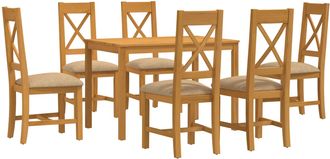 vidaXL Conjunto De Comedor 7 Uds. Beige Madera De Roble S&oacute;lido Vidaxl
