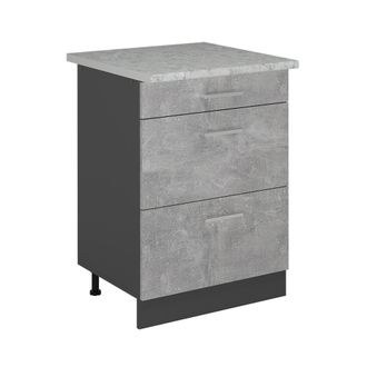 Vicco Mueble Bajo De Cocina R-line, Hormig&oacute;n, 60 Cm Con Cajones, M&aacute;rmol Ap