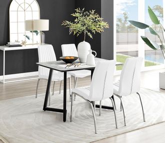 Furniturebox Carson White Marble Effect Dining Table & 4 Isco Chairs