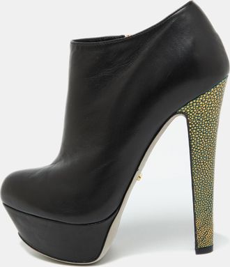 Sergio Rossi Black Leather Platform Ankle Length Booties