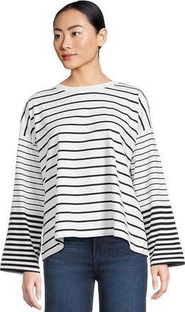 Madewell Easy Long Sleeve T-Shirts Stripe Womens Clothing Jet Black : 2XS (Womens 000), Cotton
