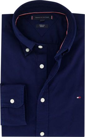 Tommy Hilfiger Overhemden, Heren, Blauw, L, Katoen, Casual Donkerblauw Slim Fit Overhemd