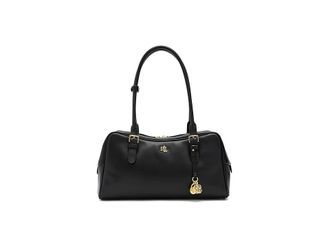 Lauren Ralph Lauren Leather Large Marcy Zip Satchel Satchel Womens Handbags Black, Leather/Polyester