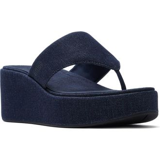 FitFlop Platfforms Denim Wedge Toe-Post in Dark Denim at Nordstrom, Size 11
