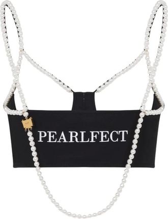 Moschino Tops, Dames, Zwart, S, Katoen, Pearl Strap Crop Top