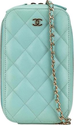 Chanel Pre-owned CC Quilted Caviar Zip Phone Case - Dames - Vintage Schoudertas - Blauw - ONE Size - Leer - Vintage