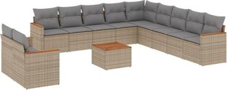 vidaXL Juego De Sof&aacute;s Jard&iacute;n Con Cojines Beige Mezcla 12 Pzas Rat&aacute;n Pe Vidaxl