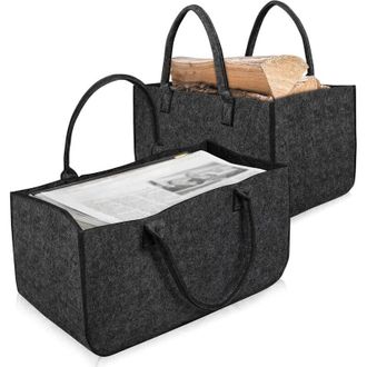 OEM Juego De 2 Bolsas De Fieltro Plegables Y Port&aacute;tiles, De Color Gris Oscuro, Vers&aacute;tiles Y Espaciosas, Con Asas, Ideales Para Le&ntilde;a, Peri&oacute;dicos Y Bolsas D