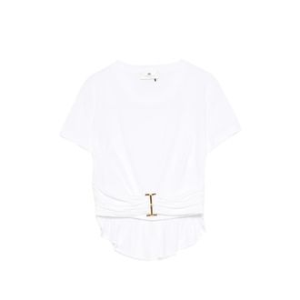 Elisabetta Franchi Ruched-waist Cotton T-shirt