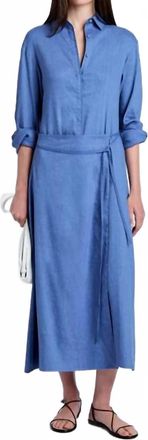 Proenza Schouler Lato Wrap Dress In Linen Slub In Denim