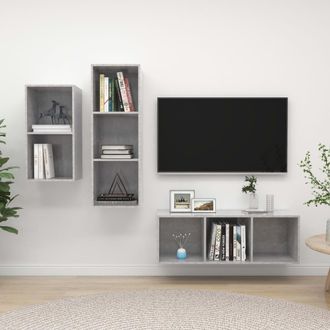 vidaXL Vidaxl - Set De Muebles De Sal&oacute;n 3 Pzas Madera Ingenier&iacute;a Gris Hormig&oacute;n