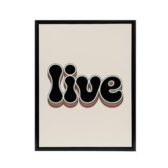 Artery8 Live Bold Retro Rainbow Font Word Typography Framed Canvas Wall Art in Beige | Size: W24 x H32