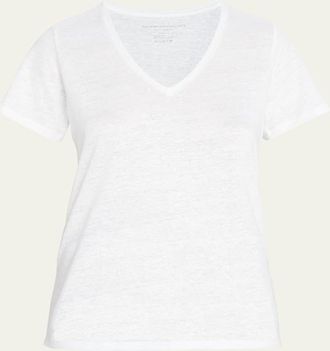 Majestic Filatures Stretch-Linen Semi-Relaxed V-Neck Tee