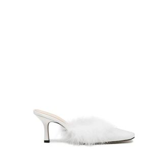 Mach & Mach Mach & Mach, Schoenen, Dames, Wit, 38 EU, Leer, Carolyn B Mules met Veerdetails en Vierkante Neus