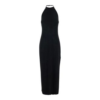 Norma Kamali Maxi Dresses, female, Black, Size: M Halter Long Dress W/ Side Slit
