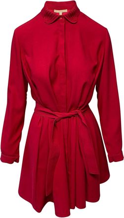 Maje Longsleeve Belted Short Dress in Red Polyester