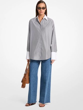 Michael Kors Tyler Oversized Striped Cotton Blend Shirt