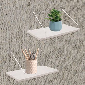 OEM Estanter&iacute;a De Pared De Madera De 2 Piezas Con Ganchos, Estantes Flotantes, No Requiere Taladro, Para Cocina, Ba&ntilde;o, Sala De Estar, Oficina (blanco) 30x
