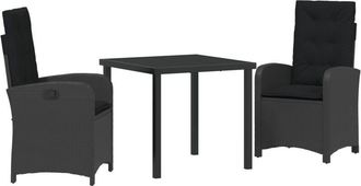 vidaXL Garden Dining Set 3 pcs Black Poly Rattan Vidaxl