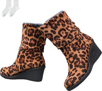 Generic Womens Mid-Calf Boots with Wedge Heel, Comfortable Slouch Boots with A Round Toe in A Suede Look, Fashionable Boots for Everyday Wear, Leisure, And Au