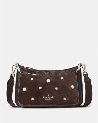 Kate Spade New York Womens Duet Suede Studs Small Crossbody - Dark Brown - One Size