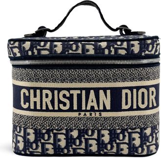 Dior Diortravel Vanity Case Oblique Canvas Beige Canvas Handbag (Pre-Owned)