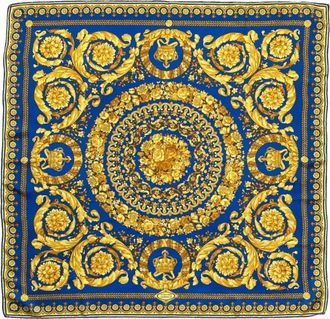 Versace Womens Baroque-Inspired Silk Scarf In Blue And Gold