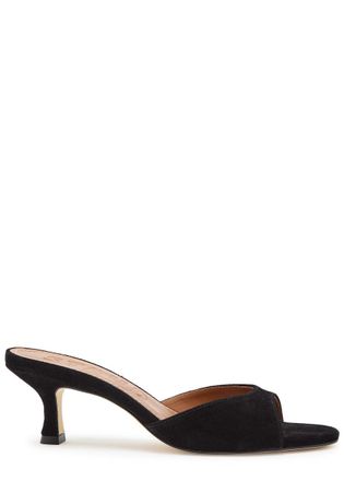 Staud Brigitte 60 Brushed Suede Mules - Black - 38 (IT38/ UK5)