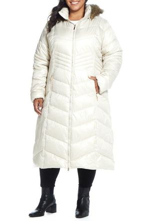 Gallery Hooded Maxi Puffer Coat with Faux Fur Trim in Peyote at Nordstrom, Size 1X