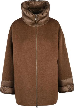 Hox Boxy Silhouette Wool And Camel Blend Coat With Padded Accents