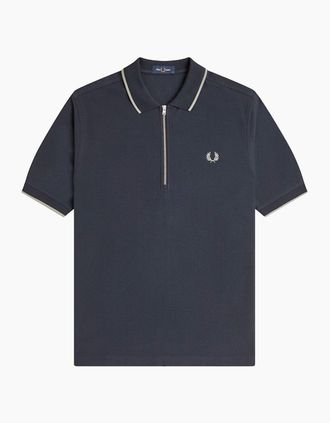 Fred Perry Mens Fred Perry Crepe Pique Zip Neck Polo Shirt - Navy - Size: 42