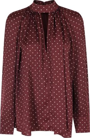 Rotate Dot Satin Strik blouse - Dames - Blouses - Bruin - XS - Polyester - Overhemden